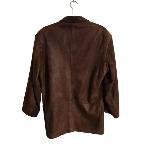 Northern Lights Leather Vintage Brown Leather Blazer Jacket Lined Size 36/S - Picture 2 of 4